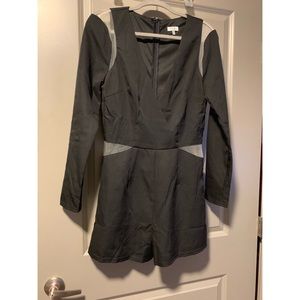 Black Deep V Romper w. Mesh Cutouts